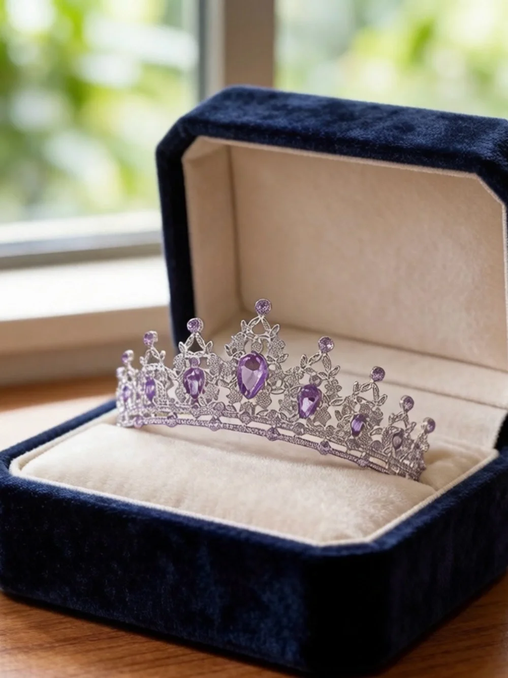 Silver Tiara with Purple Gem Accents - Elegant Women’s Hair Accessory